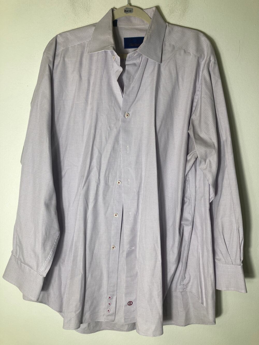 Men's David Donahue Red Blue Plaid Long Sleeve Cotton Button Down Sz 17.5; 34/35